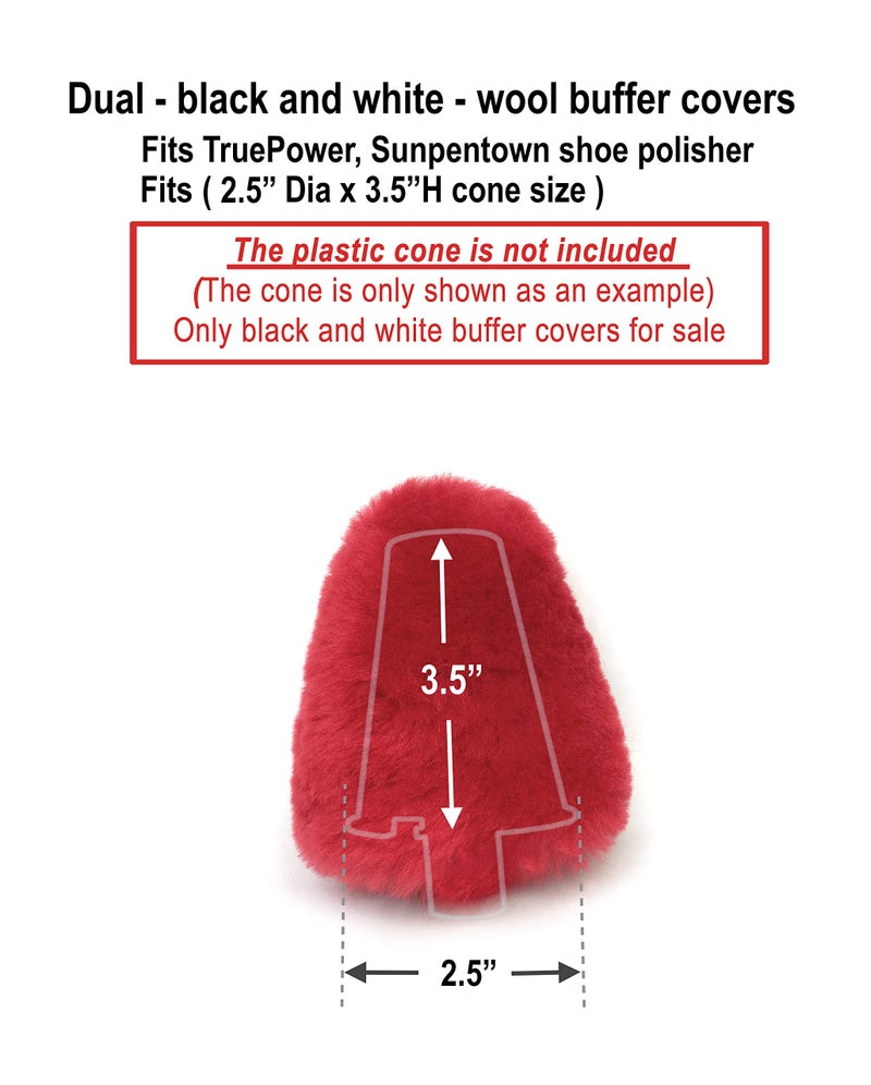 TruePower Medium Dual 100% Lambs Wool Buffer Covers Fit 2.5"Dia x 3.5"High - TruePower, Sunpentown Shoe Polishers - Image 2